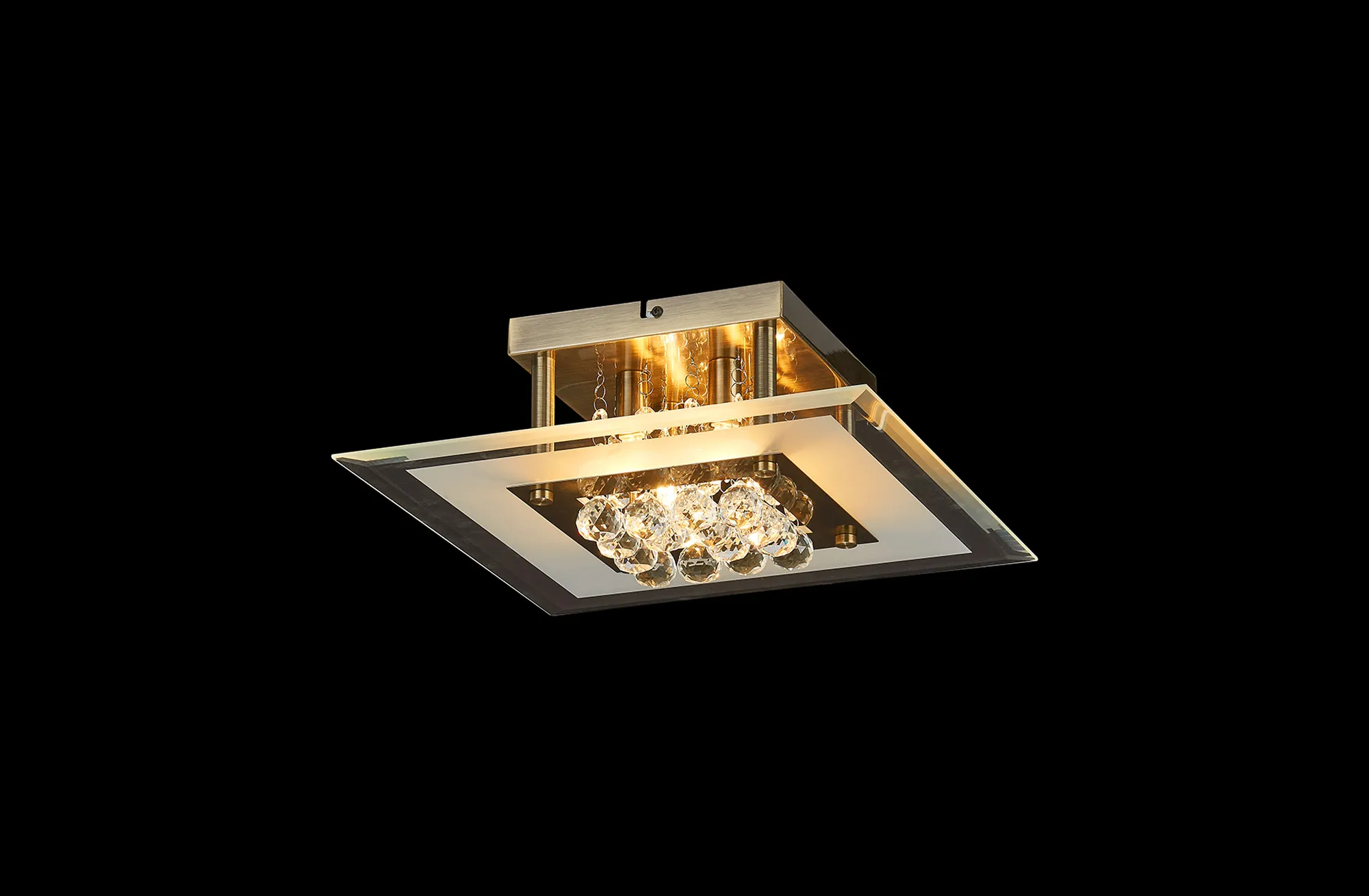 IL30023AB  Delmar Crystal  Flush Ceiling Square 4 Light Antique Brass